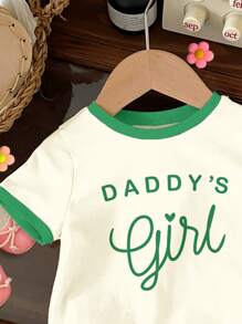 SHEIN Baby Girl Casual Short Sleeve Round Neck Top, Suitable For Summer