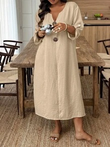 Weeklong Rochie cu decolteu în V, cu margine rulată, lejeră, dreptă, de dimensiuni mari