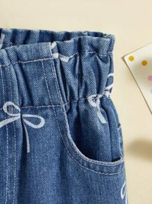 SHEIN Girls Casual Straight Printed Denim Jeans - Medium Wash - View 6