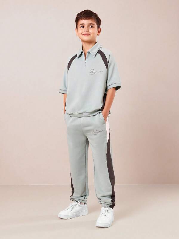 SUMWON Conjunto de chándal deportivo informal con media cremallera - Conjunto a juego de dos piezas para entrenamiento deportivo, pantalones largos de alto rendimiento, ropa deportiva juvenil de moda