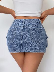 SHEIN SXY Casual Way Out Sexig Dam Denim Distressed Kjol - Blå - Visa 2