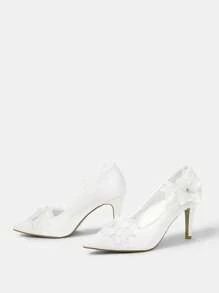 CUCCOO HITCHD Women's White Pearl Flower Decorated Pointed Toe High Heel Shoes, Fashion Versatile Design For Wedding, Party, Formal Events - White - View 10