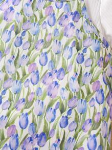 SHEIN 2pcs/Set Young Girls' Solid Color Short Sleeve T-Shirt & Floral Print Cami Dress