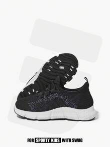 JNSQ 1pair Fashionable All-Match Casual All-Match Lace-Up Soft-Sole Breathable Children Sports Shoes, Suitable For 4 Seasons - Black - View 10