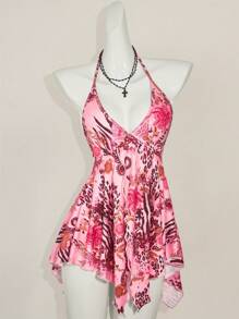 SHEIN ICON Camisola sin espalda con estampado floral retro para mujer, blusa bohemia y de estilo Y2K con escote en V para playa y uso casual, primavera/verano