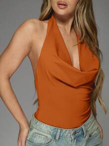 MISSGUIDED Body con cuello de canguro, espalda descubierta, diseñador para fiesta, evento, club, cóctel, ocasión, estilo halter, alta moda, verano, primavera, salida nocturna, enunciado, drapeado, ajustado, vestimenta de noche