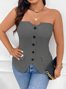 Calvaya Plus Size Casual Solid Color Camisole Vest, Fashionable For Summer - Grey - View 1