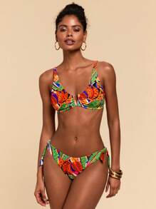 Travachic Women Green Tropical Print Swimsuit Set,Summer Boho Bikini Set,Beach Vacation Holiday Outfits,Elegant High Waisted Bathing Suit,Thong Rave Clothes - Multicolor - View 6