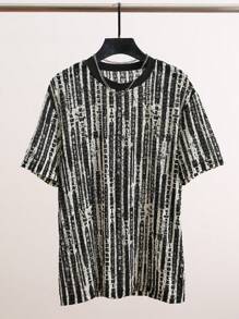 Men's All-Over Print Round Neck Short Sleeve T-Shirt, Suitable For Summer - Black - View 4