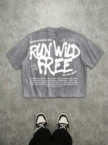 Manfinity Roghcode 男式超大号灰色街头涂鸦图案短袖 T 恤 - 灰色 - 查看 5