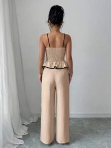 Elenzga 2 Stücke Damen elegantes Garnklein- und Farbblock Träger Top und lange Hose Set - Verschiedenfarbig - Übersicht 2