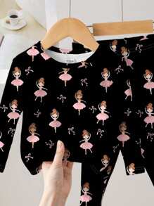 SHEIN Baby Mädchen lässiges, bequemes Langarm T-Shirt und Leggings Homeset, sommerlich eng anliegend