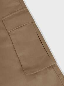 Manfinity Homme Quần ống đứng túi rút eo màu trơn thời trang thường ngày cho nam, mùa thu - Màu Khaki - Xem 3