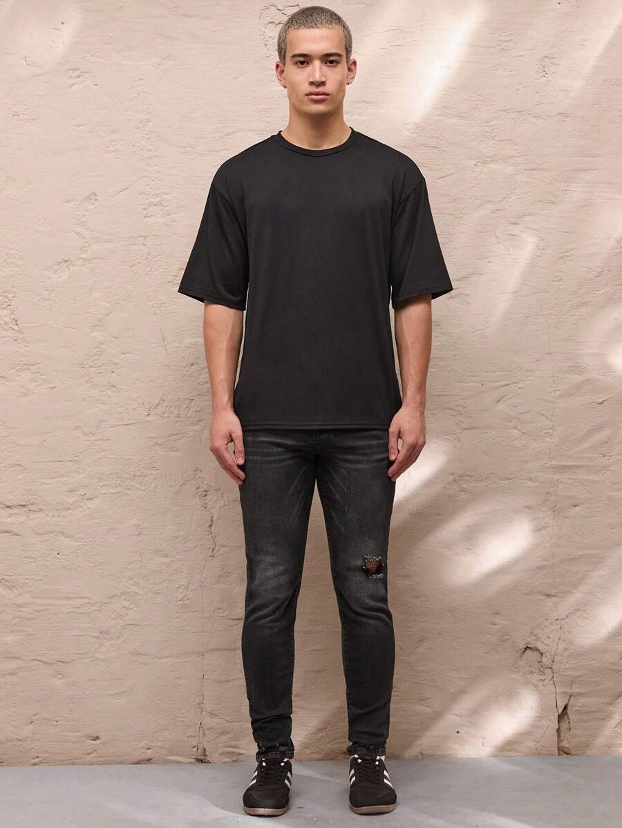 SWAVVY Casual Men's Vintage Distressed Skinny Fit Dark Grey Pants, Suitable For Daily Wear - Dark Grey - View 1