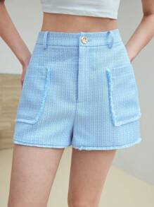 MOTF STUDIO DUAL POCKET FRINGE TRIM SHORTS - Blue - View 5