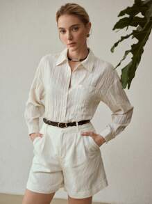 MOTF PREMIUM WOMEN'S BASIC TEXTURED LOOSE BLOUSE - Beige - View 4