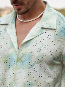 Manfinity Homme Herren Batik-Muster Lochstickerei Kurzarm Shirt, geeignet für den Sommer - Verschiedenfarbig - Übersicht 4