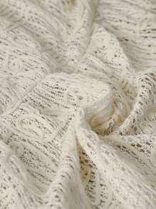 SHEIN Bohemian  2pcs/Set Pregnant Women's Floral Hollow Out Front Tie Long Sleeve Top And Shorts Casual Vacation Outfit   Front Tied Bow   Pregnancy Outfits,Tie Knot - Apricot - View 6