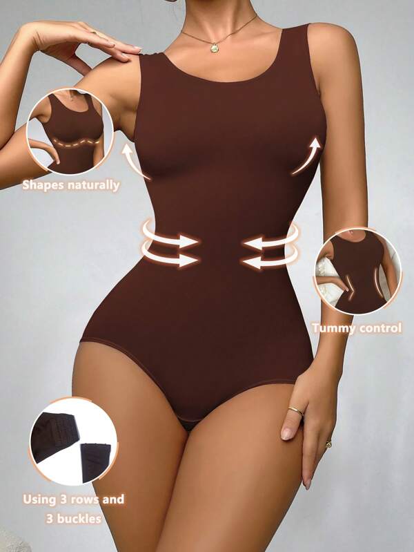 Women's Solid Color Round Neck Buttoned Bodysuit