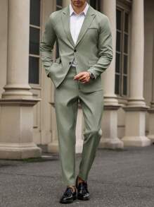 Manfinity Mode Conjunto de traje de color liso y de estilo simple para hombre, adecuado para el verano