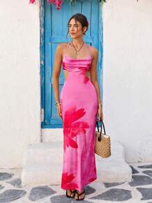 Vivid Eden 女士花卉印花镂空休闲度假长款吊带裙