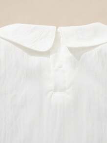 SHEIN Girls' Casual Solid Color Woven Collared Puff Sleeve Bow Decor Regular Fit Fashionable School Style Blouse - White - View 8