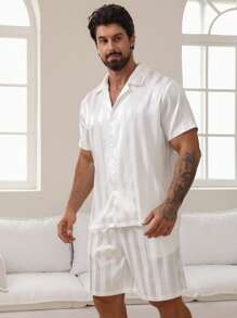 DAZY Solid White Satin Shirt & Summer Pajama Set For Men