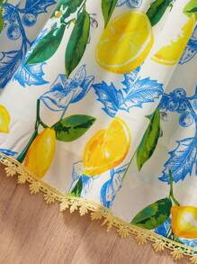 Váy dây mảnh in họa tiết quả anh đào vàng và cam đơn giản thoải mái cho bé gái lớn tuổi - Màu vàng - Xem 7