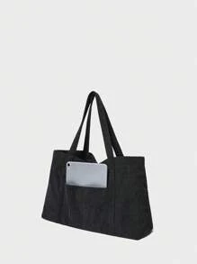SHECARRY Solid Color Corduroy Tote Bag Suitable For Women's Daily Use