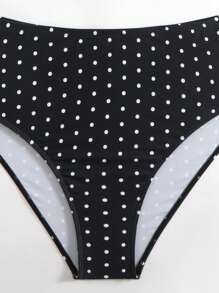 SHEIN Swim Curve 大码 2 件黑白随机波尔卡圆点印花扭纹前开式休闲海滩度假女士比基尼套装 - 黑與白 - 查看 6