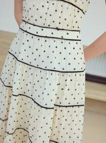 MOTF STUDIO 优雅对比波尔卡圆点长裙，适合日常和度假穿着 - 杏色 - 查看 3