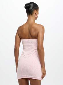 SUMWON WOMEN Robe mini sans bretelles en dentelle, moulante, pour soirée, club, occasions spéciales, courte, ajustée, pour l'été et le printemps, pour invités de mariage - Rose pâle - Voir 2