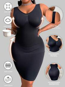 SHEIN Vestido tipo funda de talla grande de color liso y elástico que da forma, para el verano