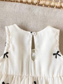 2 Stücke/Set Baby Mädchen 0-3 Jahre lässig ländlicher Urlaub süßer Schmetterling Stickerei ärmellose Bluse & Shorts Set, Frühling/Sommer