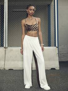 SHEIN Sports Women's Leopard Print Sports Pants With Side Stripe Ribbon - Brown - View 4