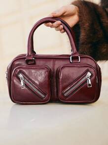 SHECARRY Women Fashion Personalized Street Cool Y2K Zipper Decor Handbag Valentines, Y2k Bag, 2000s Fashion Style, Gothic Punk Bag For Women