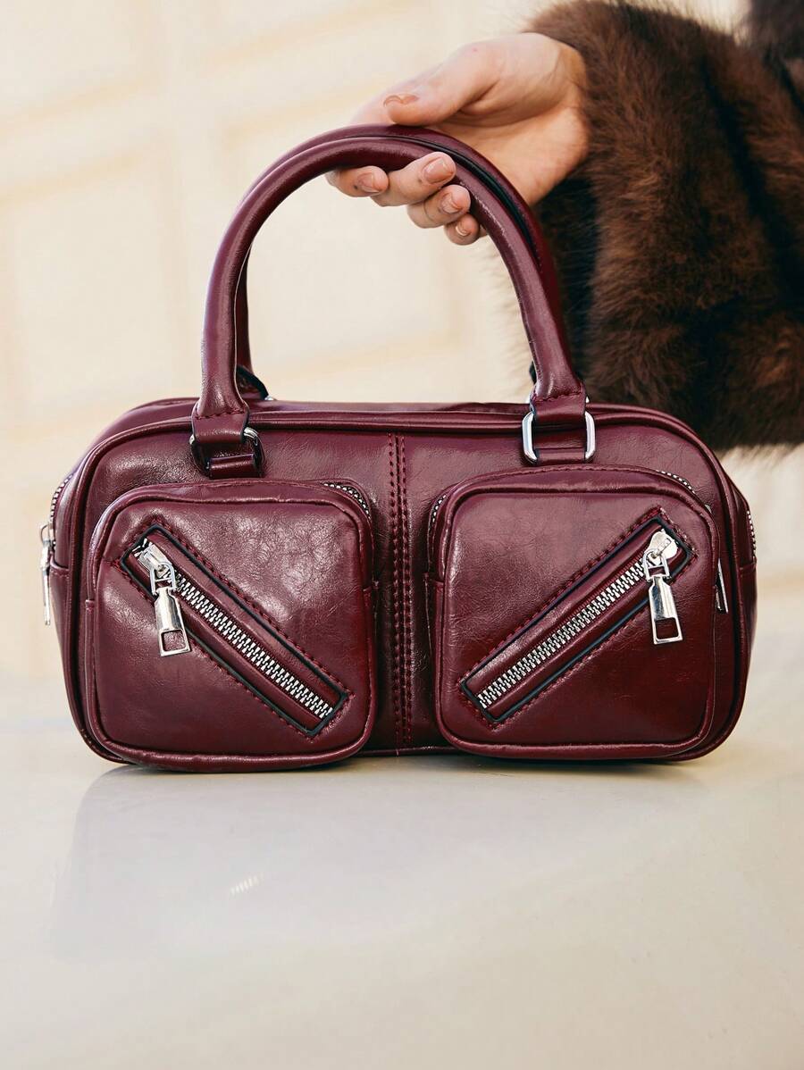 SHECARRY Women Fashion Personalized Street Cool Y2K Zipper Decor Handbag Valentines, Y2k Bag, 2000s Fashion Style, Gothic Punk Bag For Women