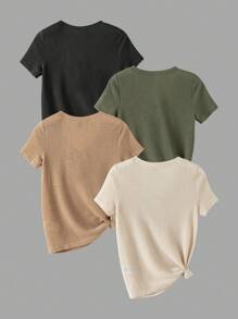 GlowEve Damen V-Ausschnitt Kurzarm Tasche Lässig vielseitiges T-Shirt