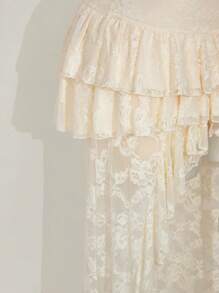 SHEIN ICON Plus Size High Waist Lace Layered Front Short Rear Long Skirt, Boho, Vacation - Beige - View 8