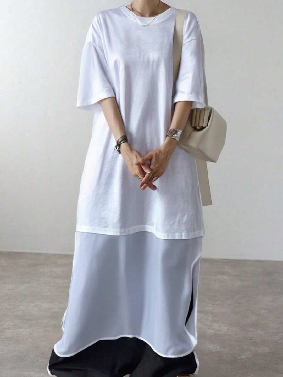 FRIFUL Camiseta de mujer con cuello redondo y panel de malla, 2 en 1 - Blanco - Ver 1