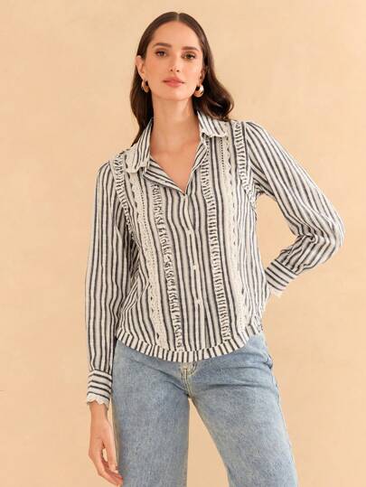 SHE(IN) BRASIL PREMIUM Camisa de Botões com Estampa Listrada
