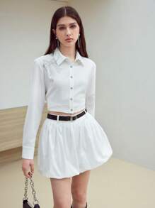 MOTF STUDIO RHINESTONE BOW DETAIL BUTTON UP SHIRT - White - View 6