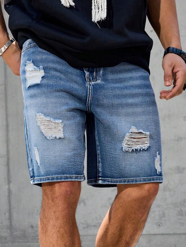 Manfinity LEGND Herren Denim Shorts in Große Größen mit Distressed-Optik und Taschen