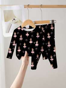 SHEIN Baby Mädchen lässiges, bequemes Langarm T-Shirt und Leggings Homeset, sommerlich eng anliegend