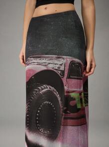 Easelle Women's Sexy Mesh Motorcycle Graphic Skirt, Spring/Summer - Black - View 6