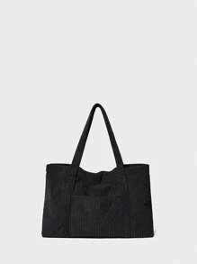 SHECARRY Solid Color Corduroy Tote Bag Suitable For Women's Daily Use