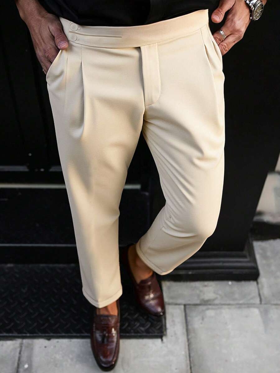 Manfinity Bizformal Men's Casual Versatile Straight Slim-Fit Dress Pants, Design-Forward Clothes For Men Pants Formal Pants For Men - Beige - View 1