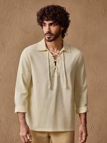 Manfinity ModaGents Camisa de punto de unicolor con ajuste anudado informal para hombres