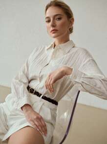 MOTF PREMIUM WOMEN'S BASIC TEXTURED LOOSE BLOUSE - Beige - View 2