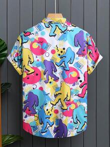 Manfinity RSRT Men's Gorilla Printed Single Breasted Casual Short Sleeve Shirt